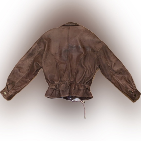 Vintage Nappa Lamb Sueded Leather Brown Bomber Jacket Coat 80s 90s 36 Medium - Picture 16 of 17